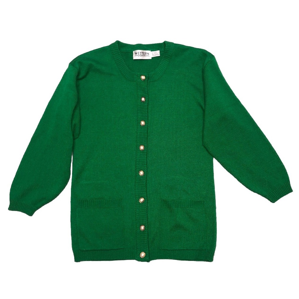 Western Connection Cardigan Women's S‎ Green Pearl Gold Buttons Preppy Vintage